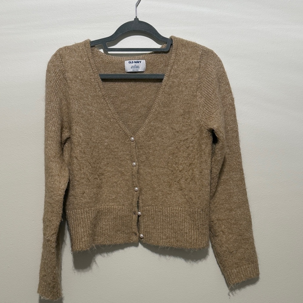 Old Navy Women's Tan V-Neck Pearl Button Cardigan
